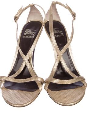 Burberry Gold Metallic Strappy Slingback Heels